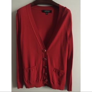 Red Kasper V Cardigan Buttons Front Pocket Layer